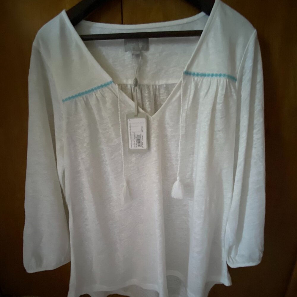 PURE COLLECTION White Linen TOP with tassels Size 12 NEW!